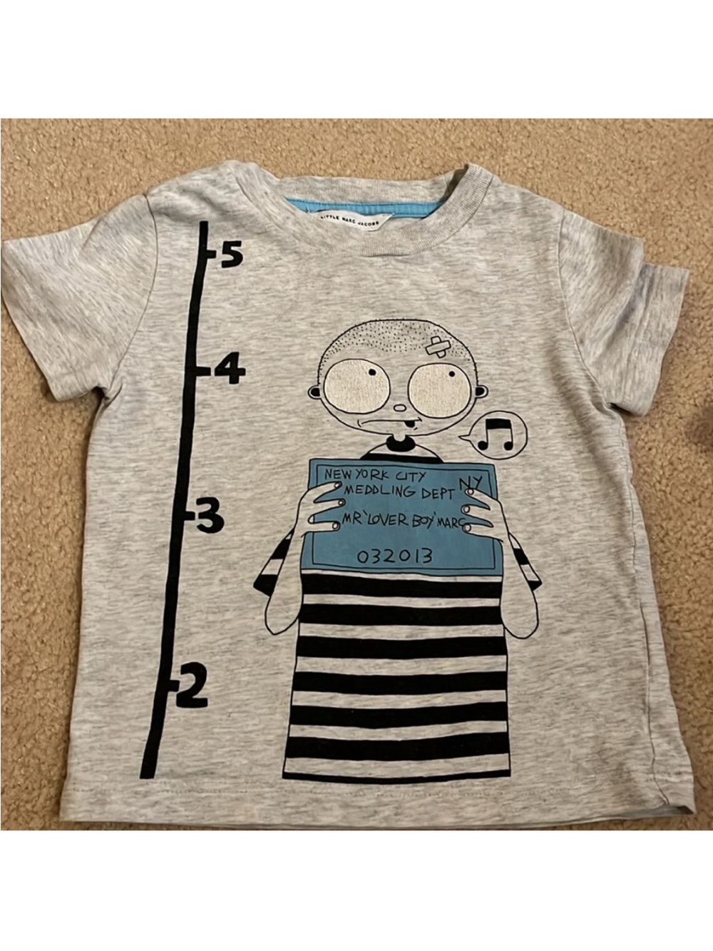 2T Little Marc Jacobs Grey Tee with Black Stripe & Blue Graphic